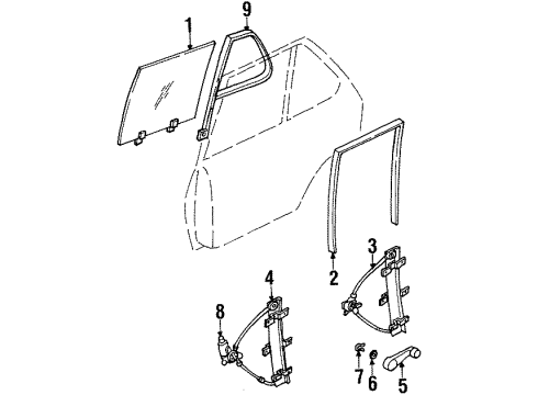 1999 Honda Passport Rear Door Run, Left Rear Door Glass Diagram for 8-97213-264-3