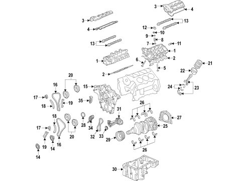 2017 Ford F-150 Engine Parts, Mounts, Cylinder Head & Valves, Camshaft & Timing, Variable Valve Timing, Oil Cooler, Oil Pan, Oil Pump, Crankshaft & Bearings, Pistons, Rings & Bearings Guide Diagram for FT4Z-6M256-A