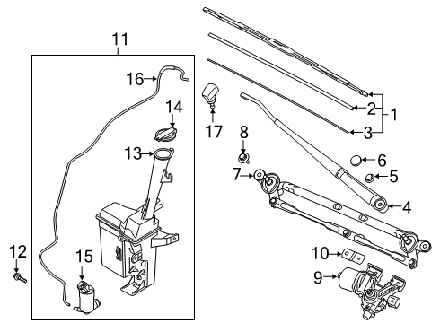 2021 Hyundai Venue Wipers Rear Wiper Motor & Linkage Assembly Diagram for 98700-K2001