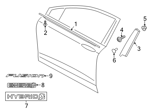 2020 Ford Fusion Exterior Trim - Front Door Nameplate Diagram for DM5Z-9942528-C