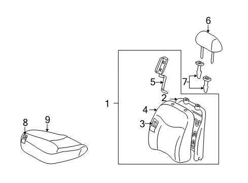 2001 Toyota Prius Front Seat Components Headrest Support Diagram for 71930-47010-B0