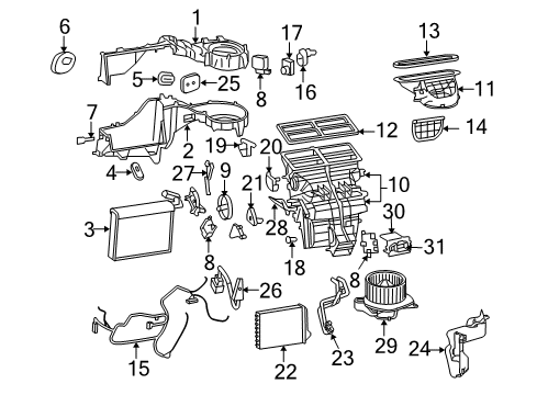 2006 Jeep Commander A/C Evaporator Air Conditioner And Heater Actuator Diagram for 5143192AA
