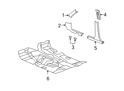 2011 Jeep Liberty Interior Trim - Pillars, Rocker & Floor Panel-A Pillar Diagram for 1BS28DW1AE