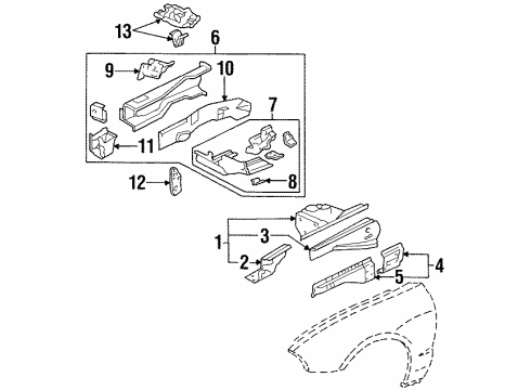 1997 Honda Civic del Sol Structural Components & Rails Base, Battery Setting Diagram for 60630-SR3-010ZZ