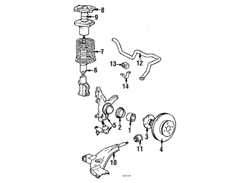 1985 Toyota Corolla Front Suspension Components, Lower Control Arm, Stabilizer Bar Shock Absorber Assembly Diagram for 48510-12472