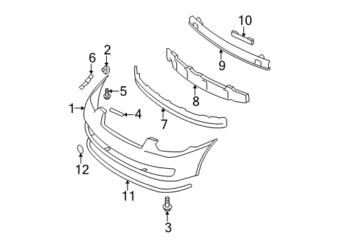 2006 Hyundai Accent Front Bumper RETAINER-Front Bumper Side Bracket Mounting Diagram for 86592-1E000