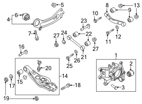 2020 Hyundai Palisade Rear Suspension Components, Lower Control Arm, Upper Control Arm, Stabilizer Bar Carrier Assembly-Rear Axle, LH Diagram for 52710-S9200