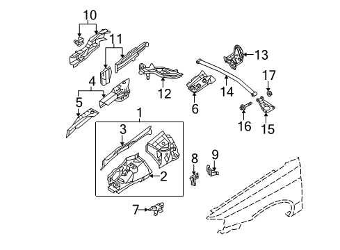 2000 Nissan Sentra Structural Components & Rails Nut-Flange Diagram for 08918-3421A