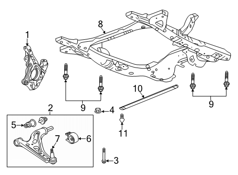 2018 Chevrolet Equinox Front Suspension, Lower Control Arm, Stabilizer Bar, Suspension Components Suspension Crossmember Bolt Diagram for 11547634