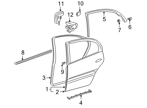 2005 Pontiac Bonneville Rear Door Weatherstrip Asm-Rear Side Door Upper Auxiliary Diagram for 25740829