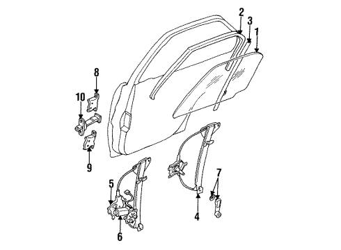 1993 Dodge Colt Door & Components Manual Regulator Diagram for MB827378