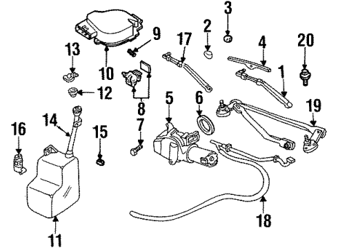 1992 Oldsmobile Achieva Wiper & Washer Components Transmission Asm-Windshield Wiper Diagram for 22110425