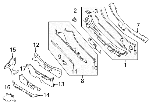 2017 Nissan Rogue Cowl Insulator-Dash Lower, Front Upper Diagram for 67811-4BA0A