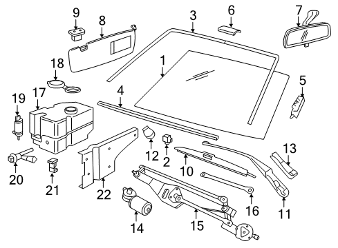 1990 BMW 750iL Windshield Glass, Wiper Components Wiper Blade Set Diagram for 61610134601