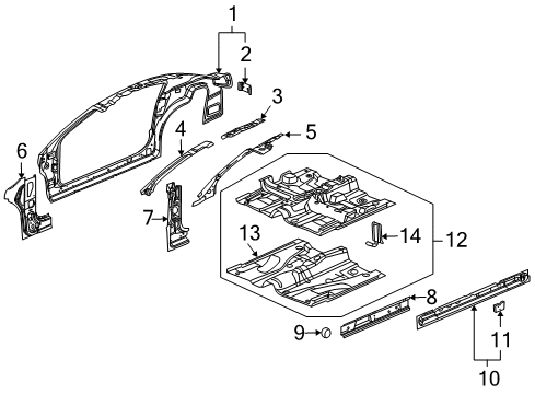 2006 Saturn Ion Center Pillar, Hinge Pillar, Rocker, Floor & Rails, Uniside Panel Asm, Floor Diagram for 15922880