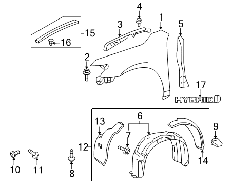 2007 Toyota Camry Fender & Components, Exterior Trim Fender Liner Diagram for 53875-06060