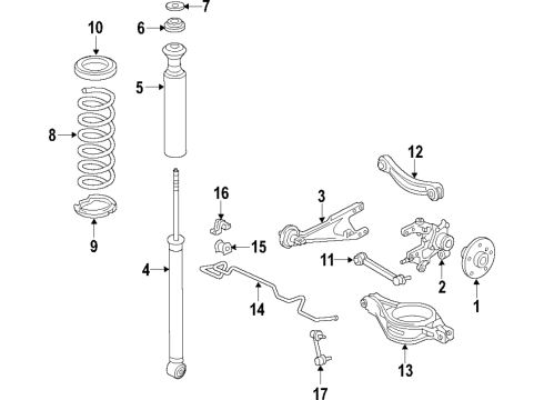 2017 Toyota Corolla iM Rear Suspension Components, Lower Control Arm, Upper Control Arm, Stabilizer Bar Shock Cushion Diagram for 48755-12100