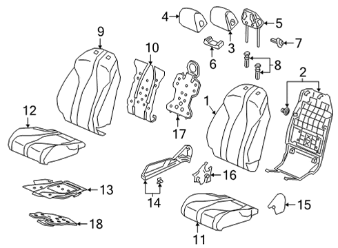 2022 Acura MDX Passenger Seat Components Heater Complete, Front Diagram for 81124-TYA-A21