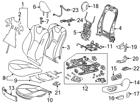 2018 Toyota Prius Power Seats Recliner Knob Diagram for 84921-47020