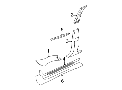 1999 Oldsmobile Alero Interior Trim - Pillars, Rocker & Floor Molding Asm-Windshield Side Upper Garnish *Oak Diagram for 22618659