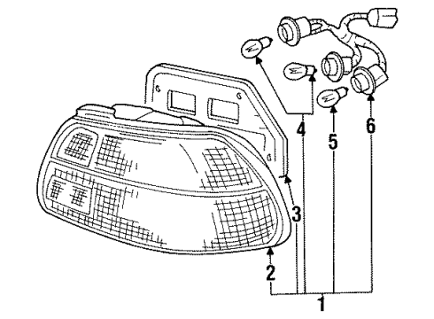 1993 Honda Civic del Sol Tail Lamps Taillight Assy., R. Diagram for 33500-SR2-A01