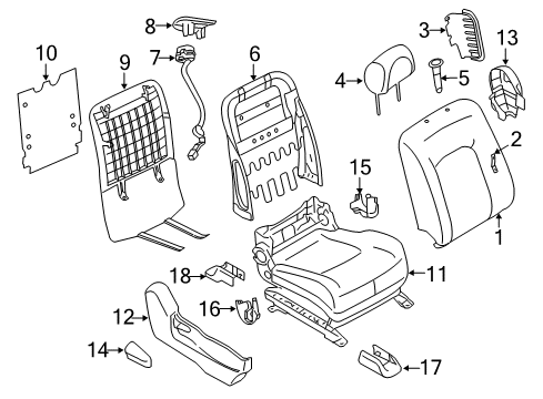 2014 Nissan Murano Passenger Seat Components Pad-Front Seat Back Diagram for 87611-1GR0A