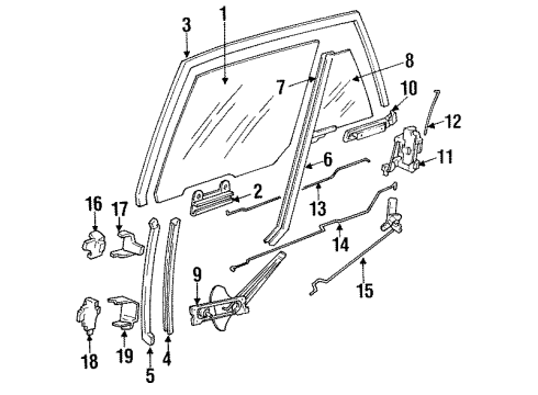 1989 Pontiac Sunbird Rear Door - Glass & Hardware Bezel-Front & Rear Side Door Inside Handle *Black Diagram for 22582744