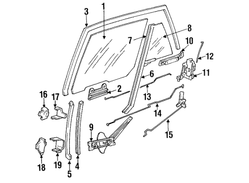 1992 Pontiac Sunbird Rear Door Chan Rear Door Window Glass Running Diagram for 20334400