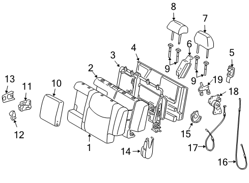 2004 Lexus GX470 Second Row Seats Armrest Hinge Diagram for 71330-60010