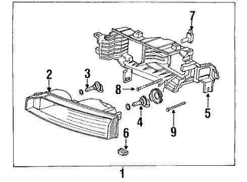 1990 Honda Accord Headlamps Headlight Unit, Passenger Side Diagram for 33103-SM4-A02