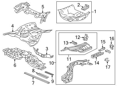 2020 Acura RLX Rear Body - Floor & Rails Panel Set, Rear Floor Diagram for 04655-TY3-A10ZZ