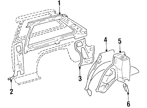 1985 Toyota Tercel Quarter Panel - Inner Components Wheelhouse Diagram for 61607-16110