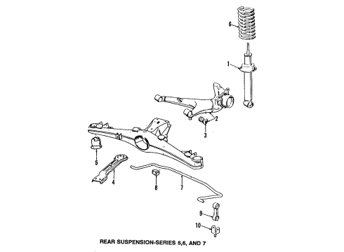 1988 BMW 735iL Rear Suspension Components, Stabilizer Bar Rear Right Spring Strut Diagram for 37121137026