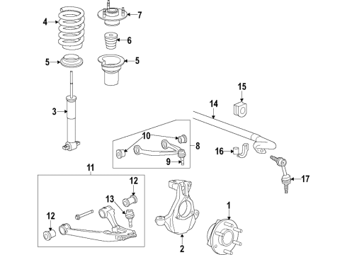 2019 GMC Sierra 1500 Front Suspension Components, Lower Control Arm, Upper Control Arm, Stabilizer Bar Strut Diagram for 84519549