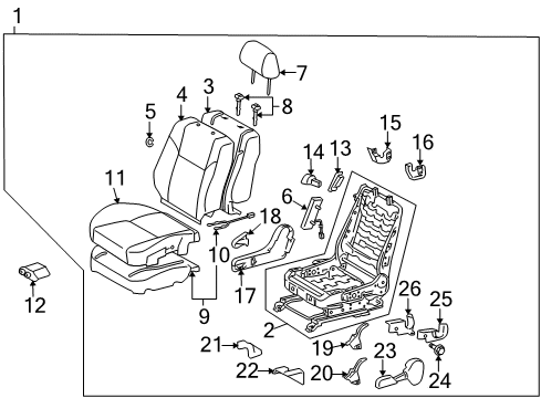 2008 Scion tC Front Seat Components Seat Back Cover Diagram for 71073-21381-B3