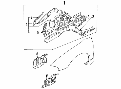 2000 Chrysler Sebring Structural Components & Rails Shield Fender Diagram for MR273374