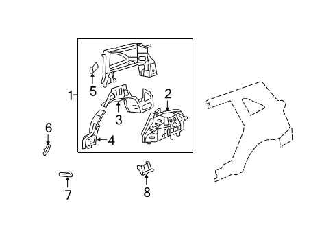 2009 Acura MDX Inner Structure - Quarter Panel Gusset, Left Rear Wheelhouse Diagram for 65871-STX-A00ZZ