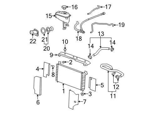 2009 Cadillac Escalade Radiator & Components Radiator SURGE TANK Outlet Hose Diagram for 15834773