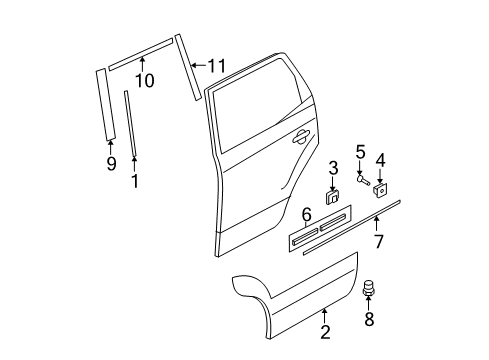 2006 Hyundai Tucson Exterior Trim - Rear Door Garnish-Rear Door Side, LH Diagram for 87733-2E000