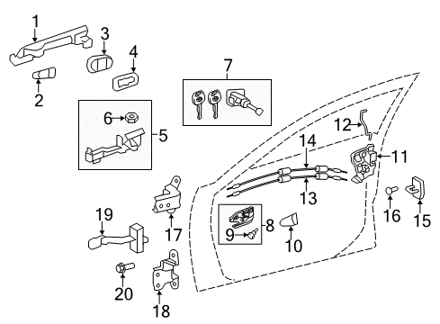 2014 Toyota Camry Front Door Lock Cable Diagram for 69750-06090