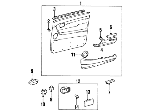 1995 Toyota Land Cruiser Front Door Trim Panel Assembly Diagram for 67620-60730-B1