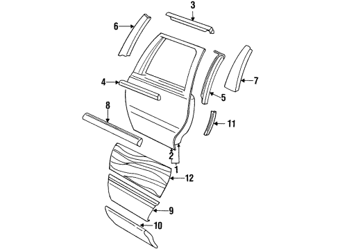 1994 Buick Roadmaster Rear Door Molding-Rear Side Door Edge Guard *Colonial Oak Diagram for 10273574