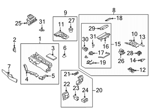 2021 Nissan Rogue Center Console Holder - Assembly Cup Diagram for 68430-6RB0A