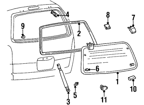 2000 Mercury Villager Rear Window Hinge Diagram for XF5Z-12420A77-AA