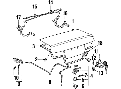 1996 Toyota Paseo Trunk Lid Cylinder & Key Set Diagram for 69055-16550