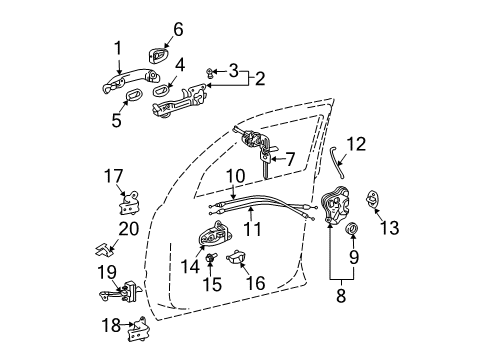 2007 Lexus RX350 Front Door Door Outside Handle Assembly Diagram for 69211-AE020-B3