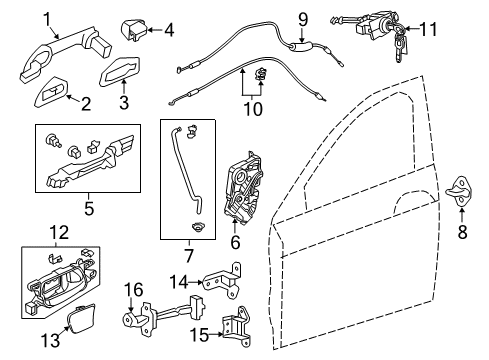 2013 Honda Accord Front Door Handle Right, Front Diagram for 72141-T2A-F71
