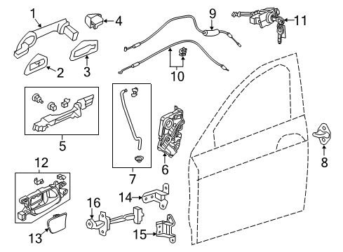 2013 Honda Accord Front Door Handle Left, Front Diagram for 72181-T2A-C71