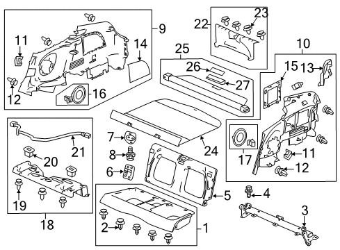 2011 Honda CR-Z Interior Trim - Rear Body Lid, R. Speaker *NH167L* (GRAPHITE BLACK) Diagram for 83735-SZT-G01ZA