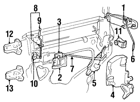 2002 Lincoln Town Car Rear Door Control Rod Diagram for F8VZ5426443AA